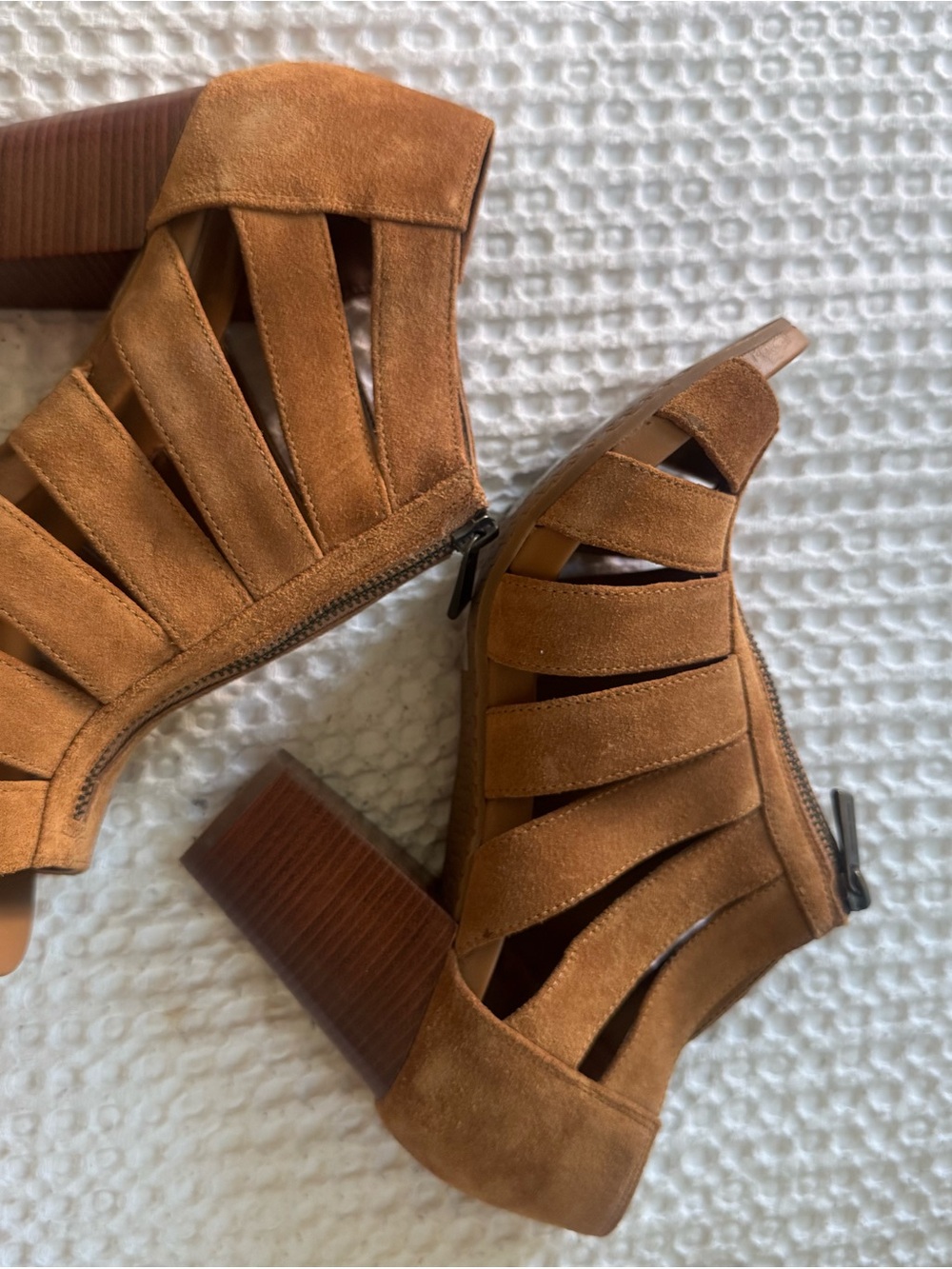 Michael Kors Cognac Suede Strappy Block Heel Booties